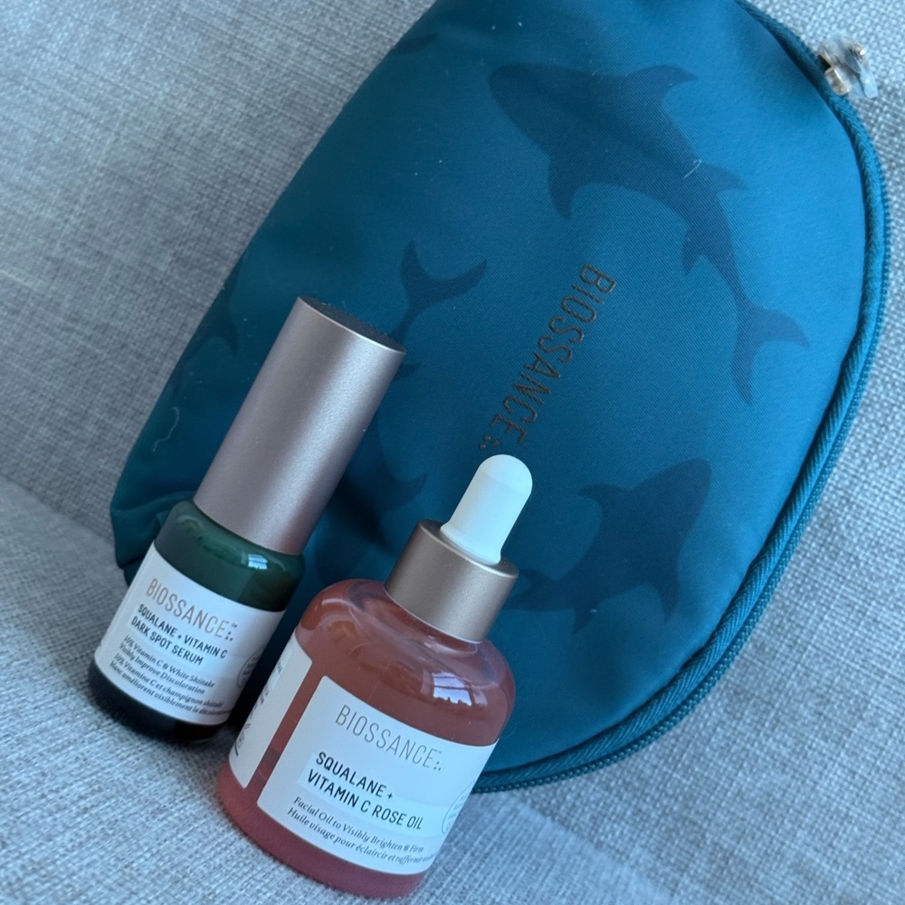 Biossance Dark Spot Serum + Vitamin C Rose Oil w/ pouch